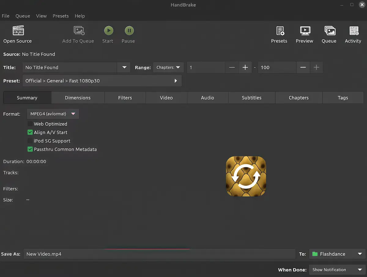 HandBrake open source video compressor user interface and encoding settings