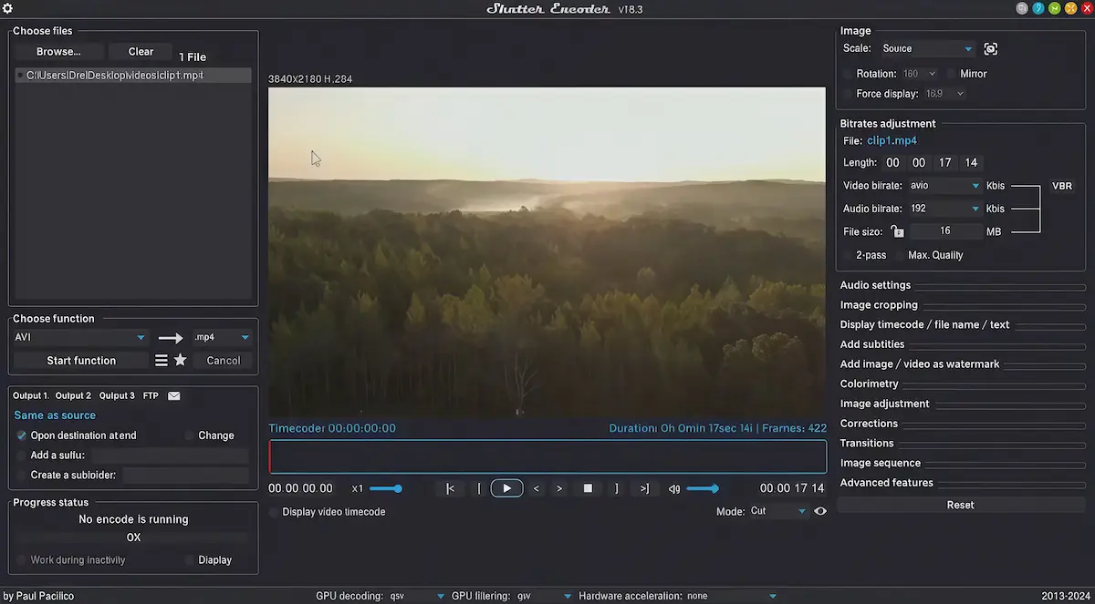 Shutter Encoder interface for professional video compression without quality loss
